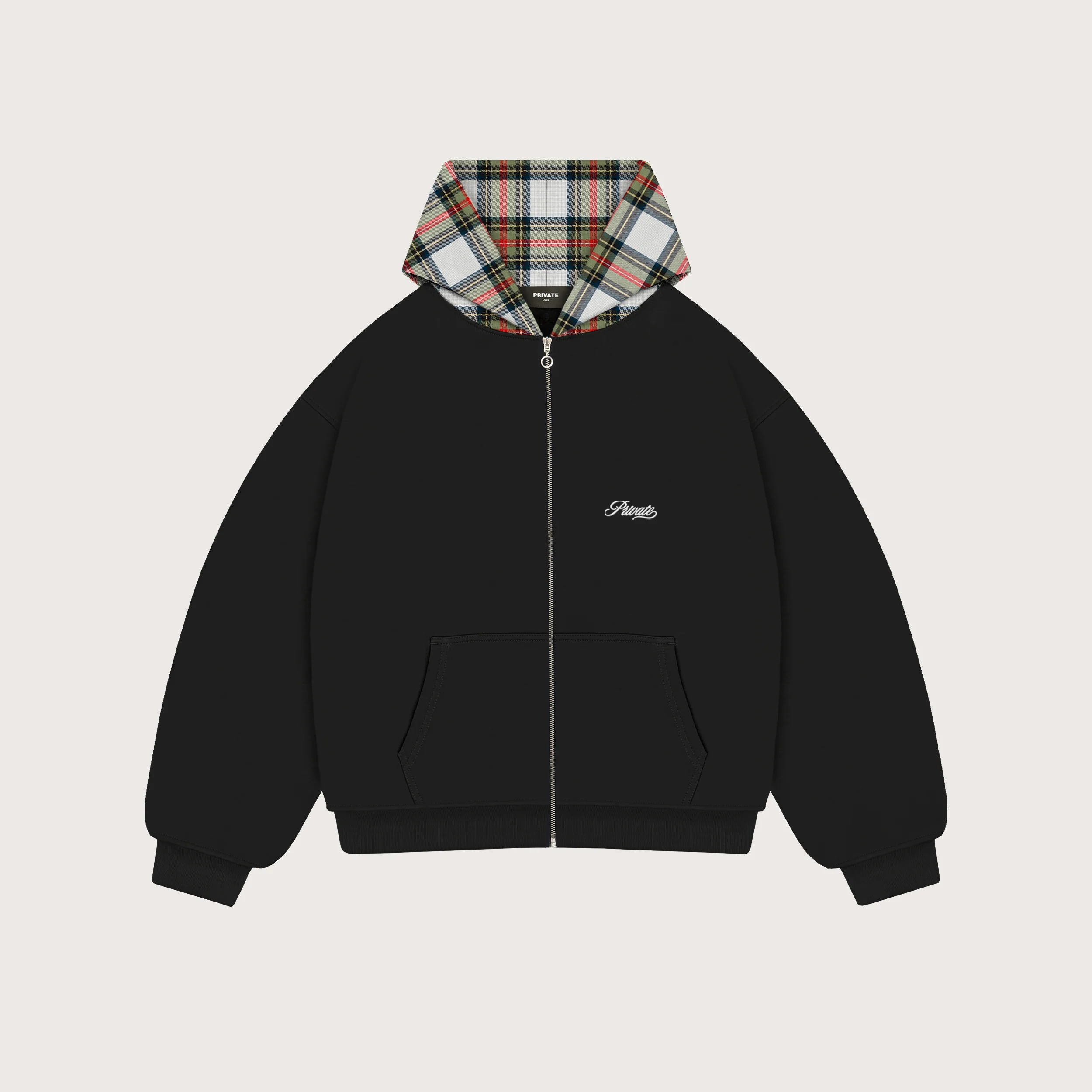 PLAID HOOD ZIPPER